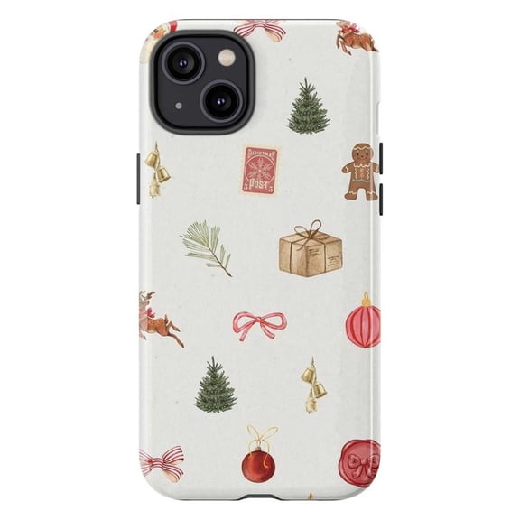 Christmas Holiday Pattern Phone Case, Gingerbread Reindeer Pine Tree Gift iPhone Cover for iPhone 17 16 15 14 13 12 11 Pro Plus Mini