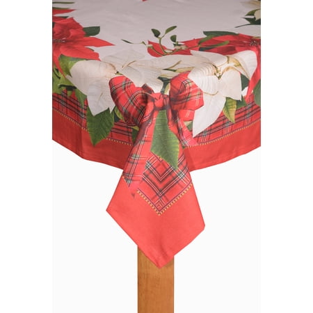 Christmas Holiday Poinsettia Tartan Plaid 60"x84" Cotton/Poly Tablecloth