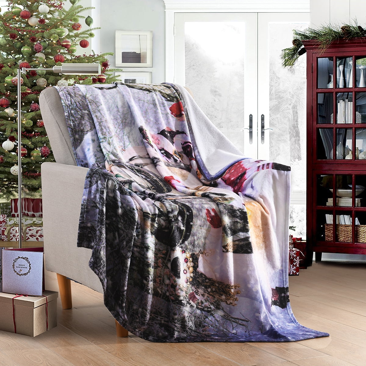 Christmas Holiday Printed Fleece Throw Blanket, Super Soft Blanket For Sofa Bed
