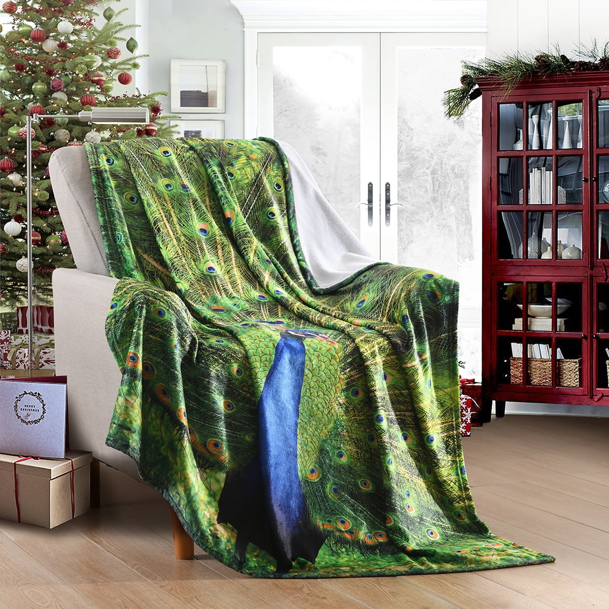Christmas Holiday Printed Fleece Throw Blanket, Super Soft Blanket For Sofa Bed