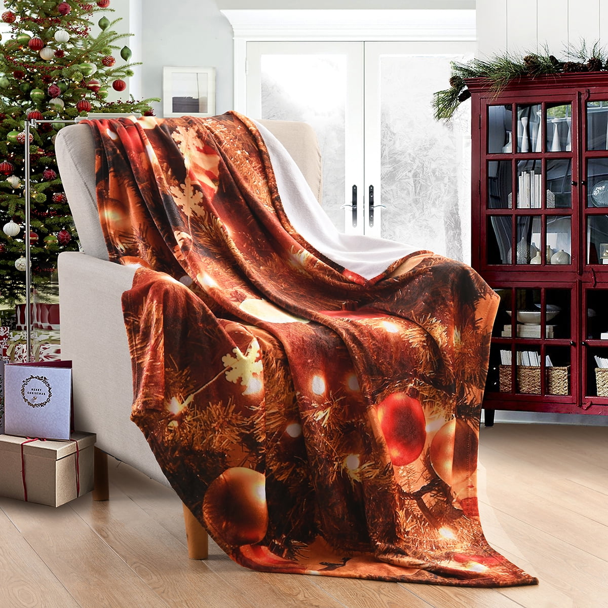 Christmas Holiday Printed Fleece Throw Blanket, Super Soft Blanket for Sofa Bed