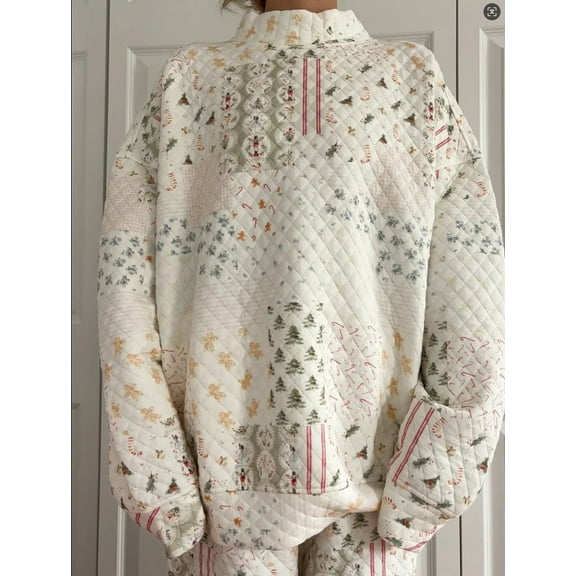 Christmas Holiday Quilted Mockneck Sweatshirt Set– Cozy Unisex Pullover, Winter Quilted Crewneck Top for Women & Men, Soft Cotton Blend Warm Holiday Outfit