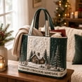 thumbnail image 1 of Christmas Holiday Quilted Tote Bag for Women Large Capacity Printed Handbag with Winter Cabin Pine Tree and Snowflake Border for Shopping, 1 of 5