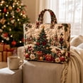thumbnail image 1 of Christmas Holiday Quilted Tote Bag for Women Large Capacity Printed Handbag with Winter Village Tree and Snowflake Border for Shopping, 1 of 5