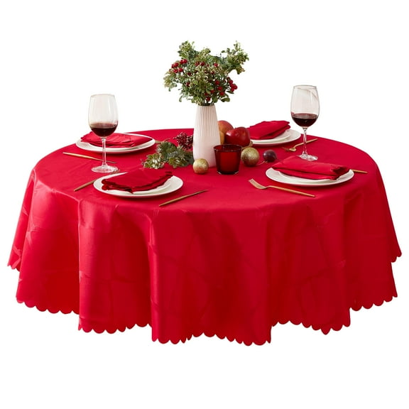 Christmas Holiday Red Ribbons and Bows Damask 70 inch Round Fabric Tablecloth