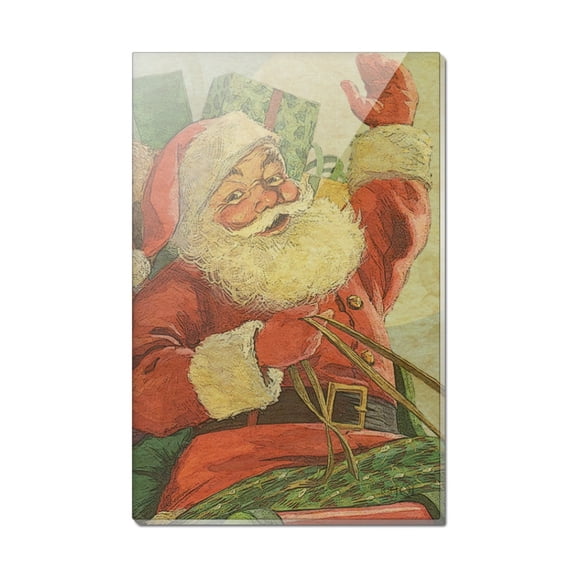 Christmas Holiday Retro Antique Santa Sleigh Rectangle Acrylic Fridge Refrigerator Magnet