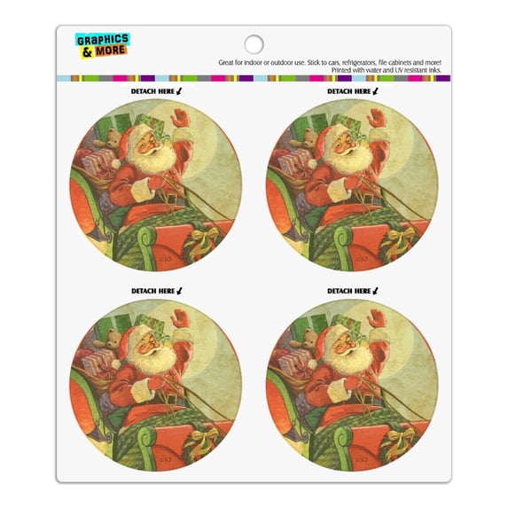 Christmas Holiday Retro Antique Santa Sleigh Refrigerator Fridge Locker Vinyl Circle Magnet Set