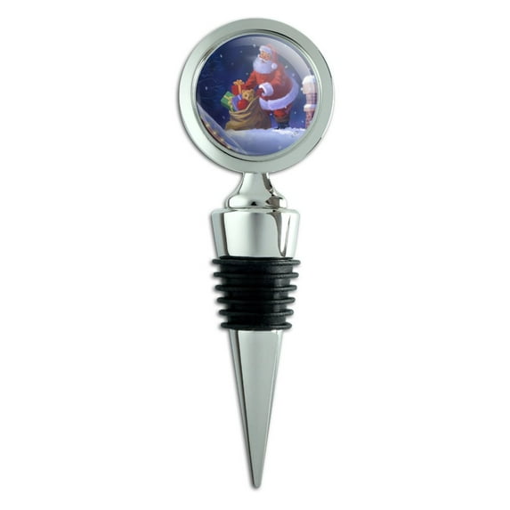 Christmas Holiday Rooftop Santa Wine Bottle Stopper