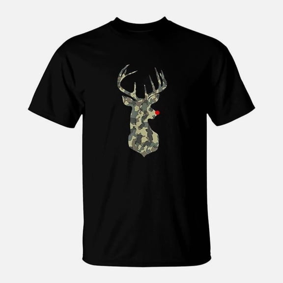 Christmas Holiday Rudolf Reindeer Red Nose Camo Hunting TShirt
