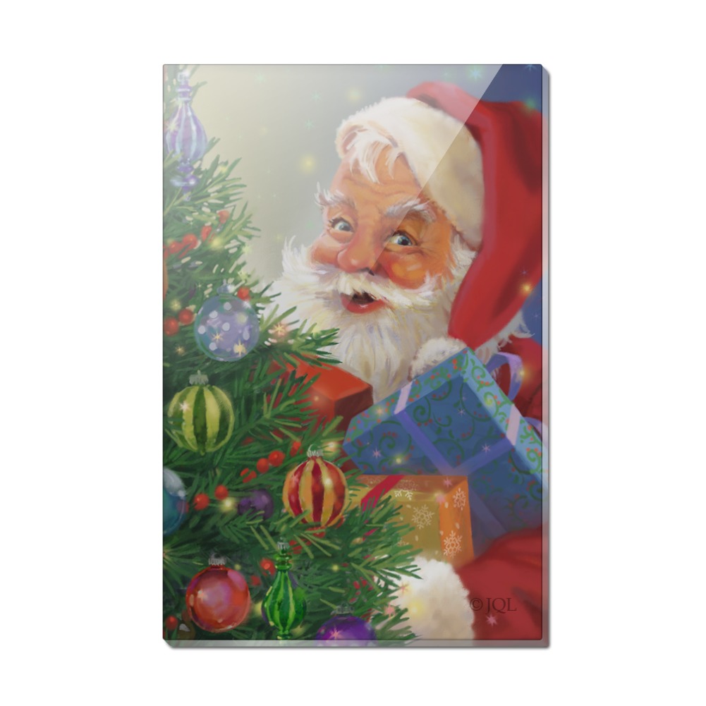 Christmas Holiday Santa Behind the Tree Rectangle Acrylic Fridge ...