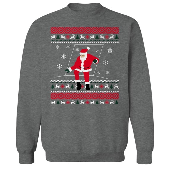 Christmas Holiday Santa Bling Sweater Print Graphic Graphite Heather Men's Cotton Pullover Sweatshirt