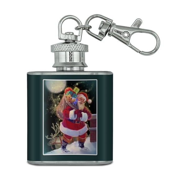 Christmas Holiday Santa Chimney Magic Stainless Steel 1oz Mini Flask Key Chain