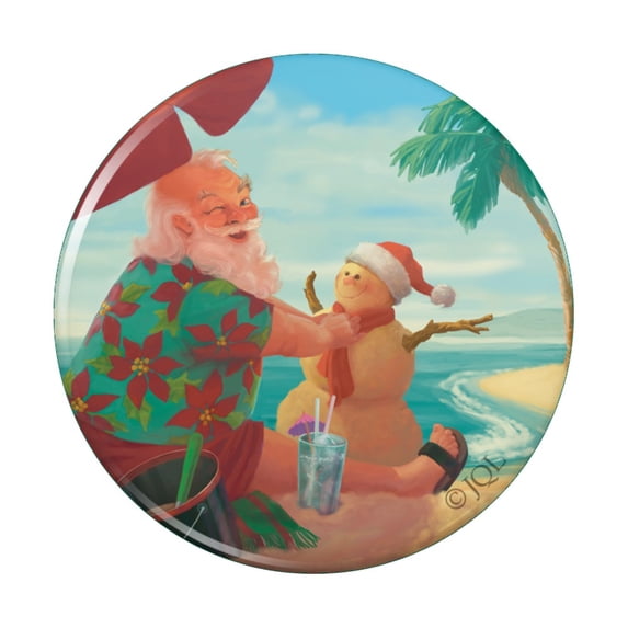 Christmas Holiday Santa Claus Beach Vacation Pinback Button Pin