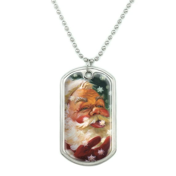 Christmas Holiday Santa Claus Tasting Snowflakes Military Dog Tag Pendant Necklace with Chain