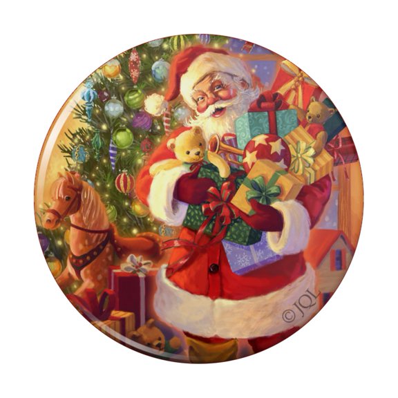 Christmas Holiday Santa Delivering Toys Pinback Button Pin