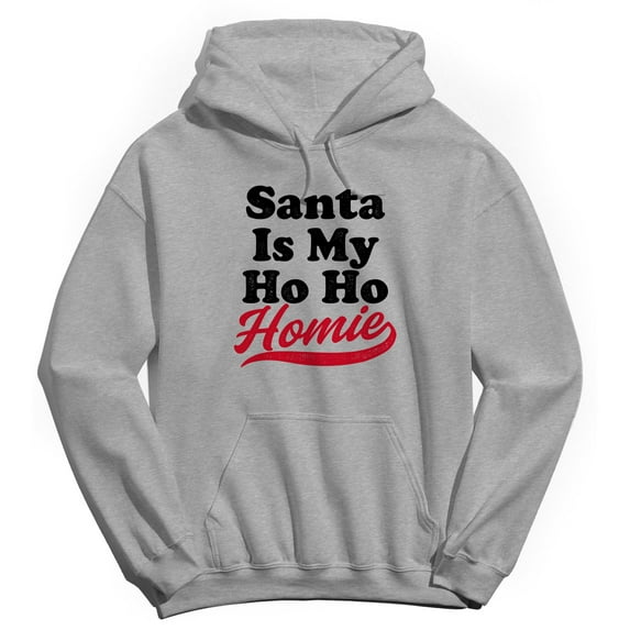 Christmas Holiday Santa Iis My Ho Ho Homie Graphic Sport Grey Men's Cotton Pullover Hoodie