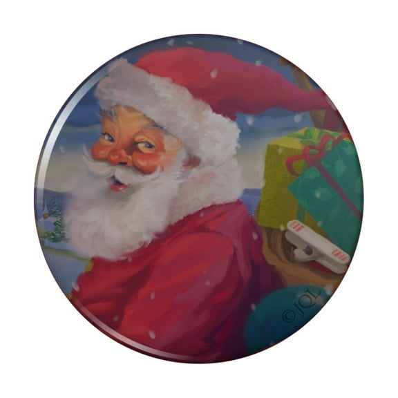 Christmas Holiday Santa Making His Rounds Pinback Button Pin