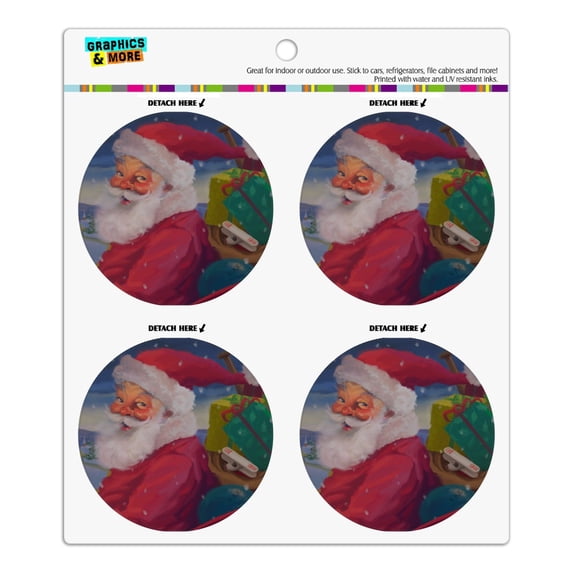Christmas Holiday Santa Making His Rounds Refrigerator Fridge Locker Vinyl Circle Magnet Set