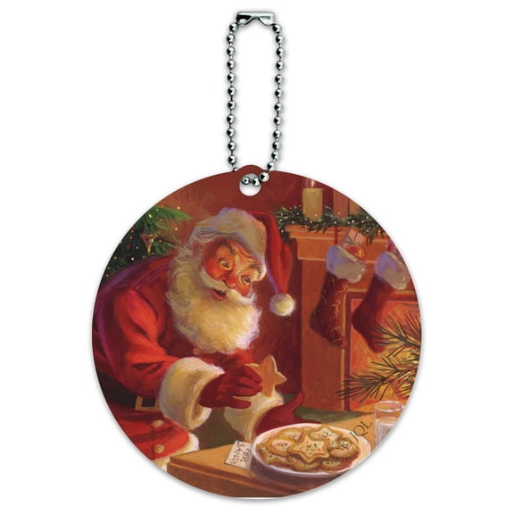 Christmas Holiday Santa Milk and Cookies Round Luggage ID Tag Card Suitcase Carry-On