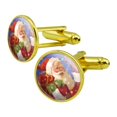 thumbnail image 1 of Christmas Holiday Santa Presents Candy Canes Round Cufflink Set Gold Color, 1 of 6