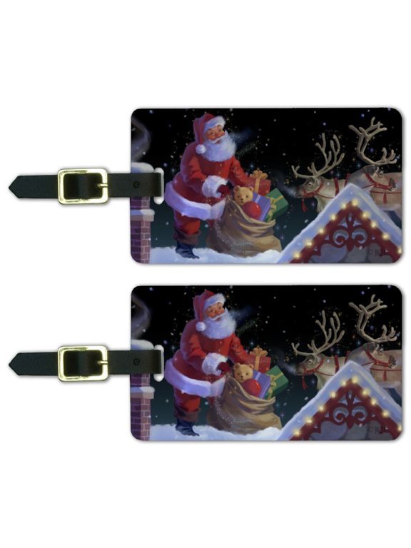 Christmas Holiday Santa Rooftop Magic Luggage ID Tags Suitcase Carry-On Cards - Set of 2