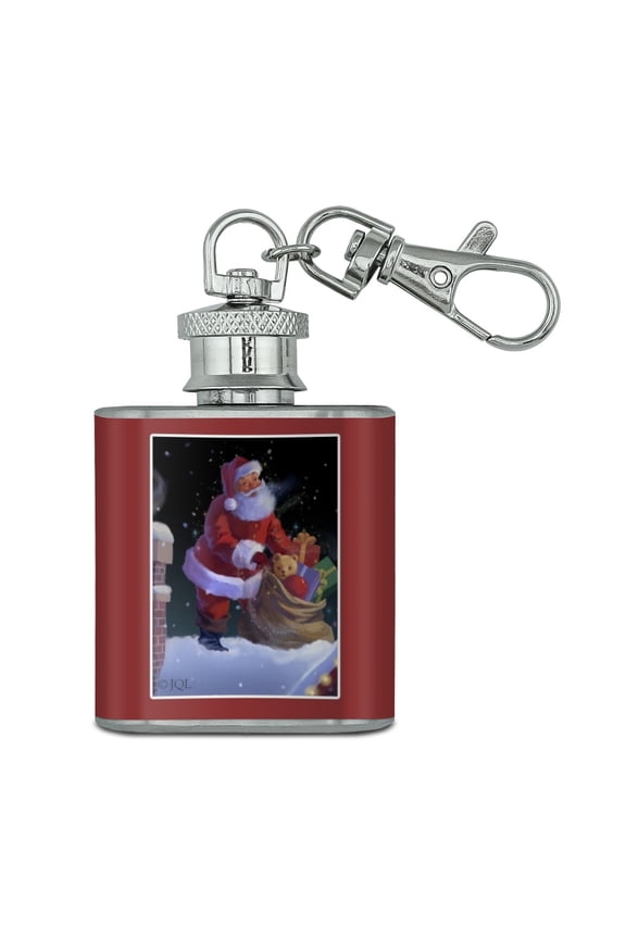 Christmas Holiday Santa Rooftop Magic Stainless Steel 1oz Mini Flask Key Chain