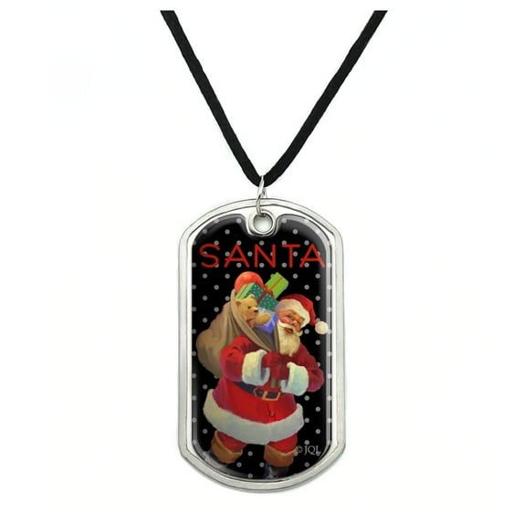 Christmas Holiday Santa Sack Graphic Military Dog Tag Pendant Necklace with Cord