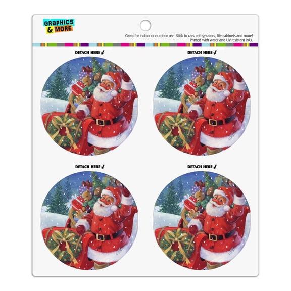 Christmas Holiday Santa Sleigh Ready to Go Refrigerator Fridge Locker Vinyl Circle Magnet Set