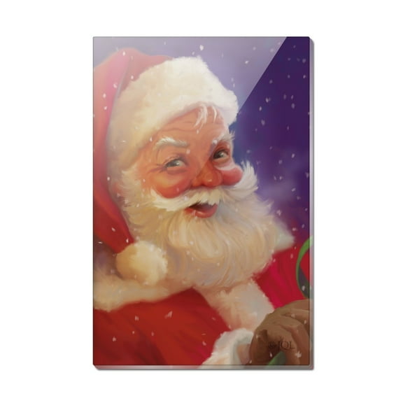 Christmas Holiday Santa Snow Flurries Rectangle Acrylic Fridge Refrigerator Magnet