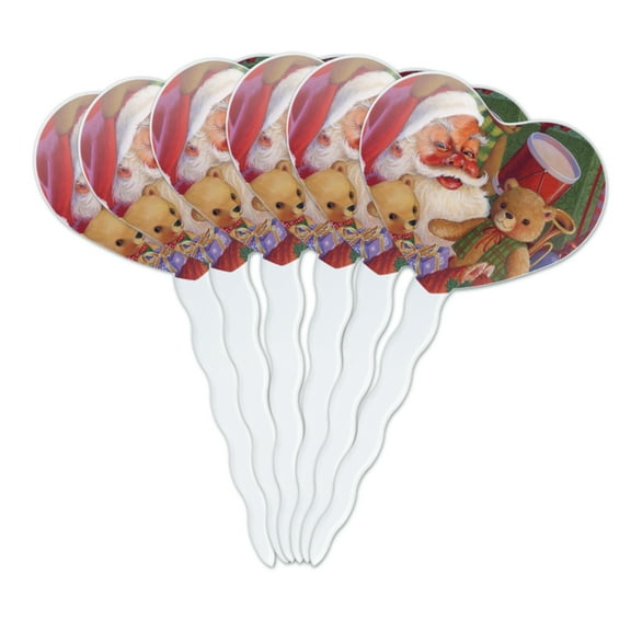 Christmas Holiday Santa Teddy Bears Toys Heart Love Cupcake Picks Toppers Decoration Set of 6