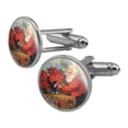 thumbnail image 1 of Christmas Holiday Santa in the Greenhouse Round Cufflink Set Silver Color, 1 of 6