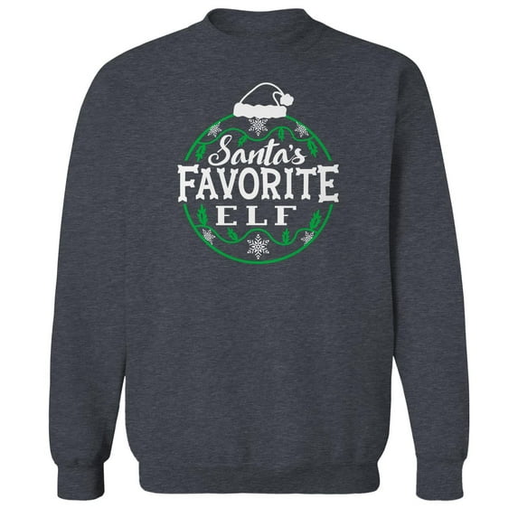 Christmas Holiday Santas Favorite Elf Graphic Dark Heather Men's Cotton Pullover Sweatshirt