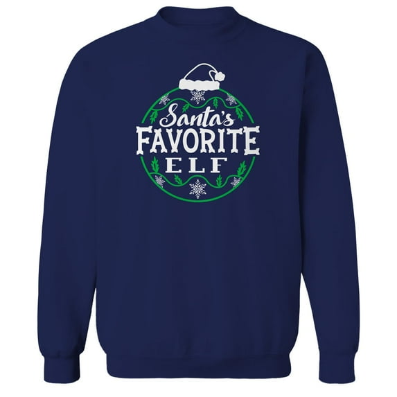 Christmas Holiday Santas Favorite Elf Graphic Navy Men's Cotton Pullover Sweatshirt