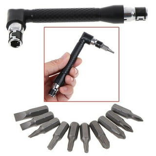 Double-headed L-shaped Socket Wrench Extension Handle Screwdriver 1/4'' Hex 90  Degree Right Angle Screwdriver Adapter (Black) 