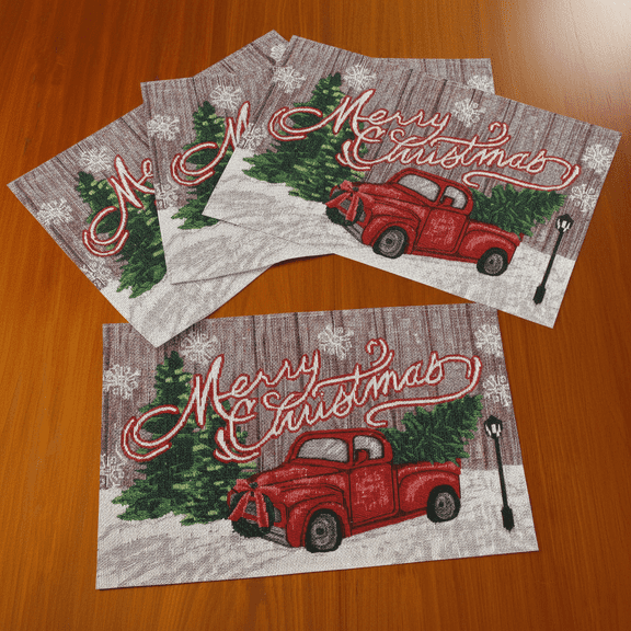 Christmas Holiday Woven Tapestry Placemats – Set of 4, 60% Cotton & 40% Polyester, 13" x 19" – Festive Holiday Table Décor