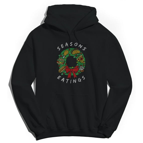 Christmas Holiday Seasons Eating Graphic Black Men's Cotton Pullover Hoodie
