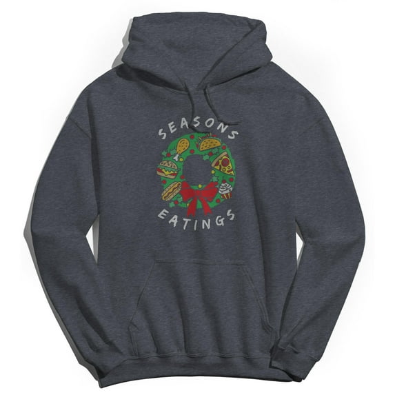 Christmas Holiday Seasons Eating Graphic Dark Heather Grey Men's Cotton Pullover Hoodie
