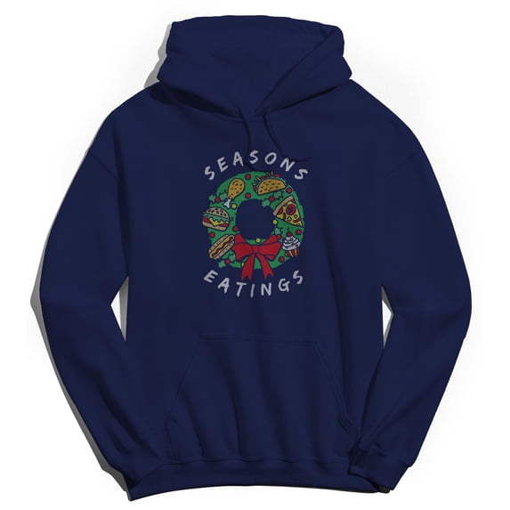 Christmas Holiday Seasons Eating Graphic Navy Men's Cotton Pullover Hoodie