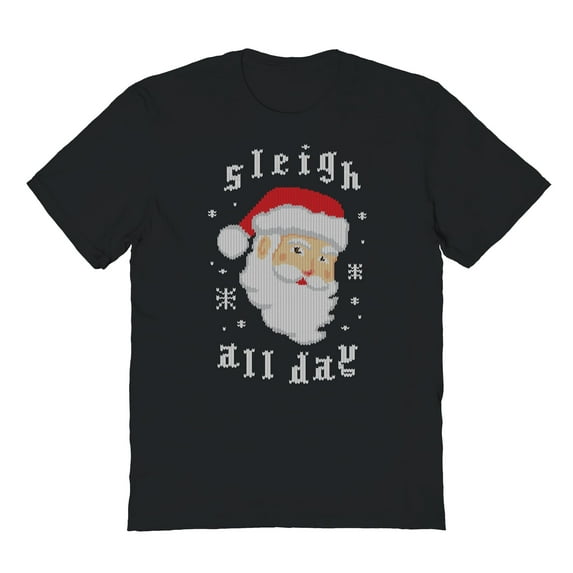 Christmas Holiday Sleigh All Day Graphic Black Men's Cotton T-Shirt