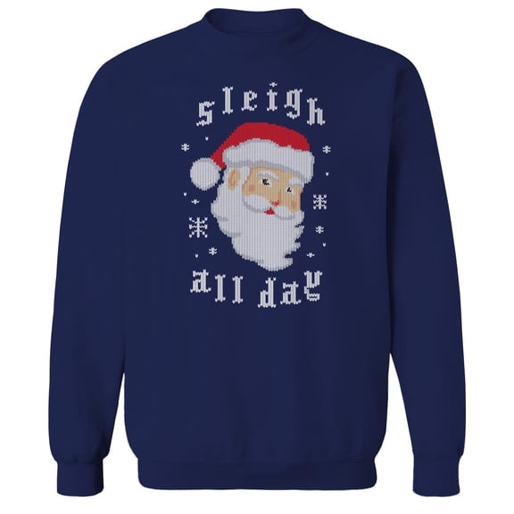 Christmas Holiday Sleigh All Day Graphic Navy Men's Cotton Pullover Sweatshirt