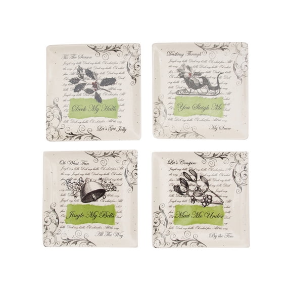 Christmas Holiday Sleigh Appetizer Plates with Festive Script XMAS Winter Holidays Set of 2