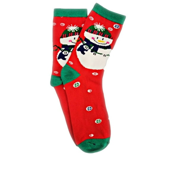 Christmas Holiday Socks (Adult Medium - Women's Shoe Sizes 5-10) Style: Red Snowman