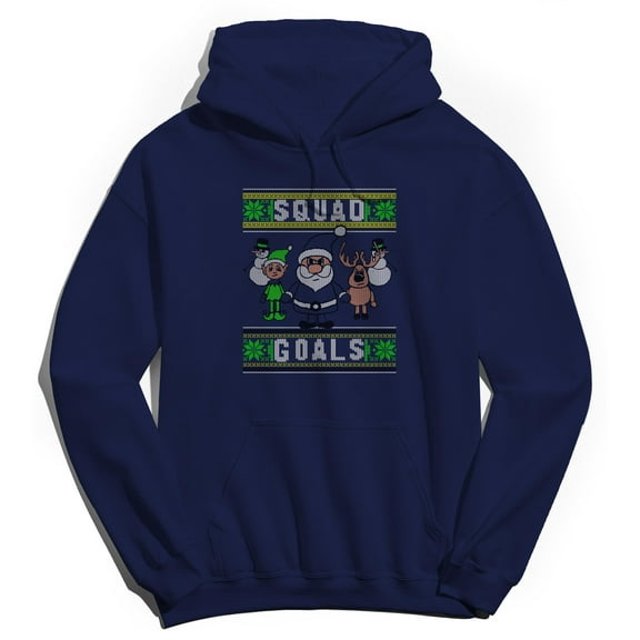Christmas Holiday Squad Goals Xmas Graphic Navy Men's Cotton Pullover Hoodie