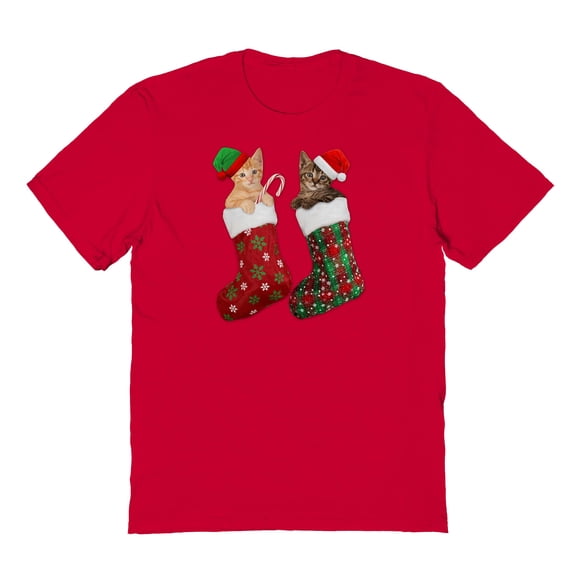 Christmas Holiday Stocking Kitties Graphic Red Men's Cotton T-Shirt