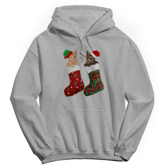 Christmas Holiday Stocking Kitties Graphic Sport Grey Men's Cotton Pullover Hoodie