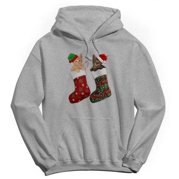 Christmas Holiday Stocking Kitties Graphic Sport Grey Men's Cotton Pullover Hoodie