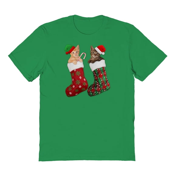 Christmas Holiday Stocking Kitties Graphic Turf Green Men's Cotton T-Shirt