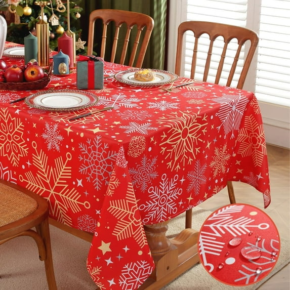 Christmas Holiday Tablecloth for Rectangle Tables, 60 x 102 Inches, Winter Spill-Proof Washable Polyester Santa Claus Wrinkle Free Printed Oblong Table Cover,Red Table Cloth for Home, Dinner, Party