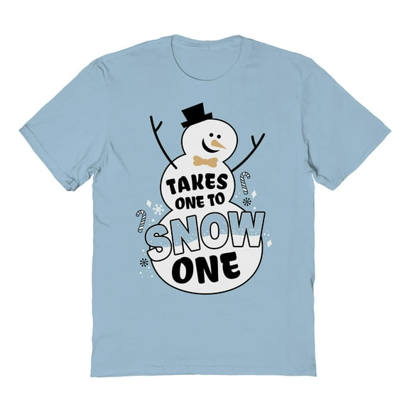Christmas Holiday Takes One To Snow One Graphic Light Blue Men's Cotton T-Shirt