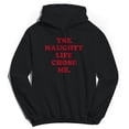thumbnail image 1 of Christmas Holiday The Naughty Life Graphic Black Men's Cotton Pullover Hoodie, 1 of 1